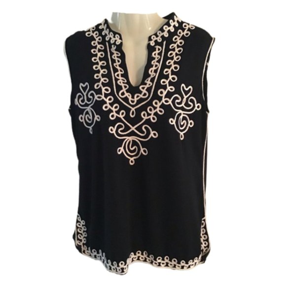 Objects D'Art Black White Embroidered Sleeveless Tank Top Size XL - Picture 1 of 6